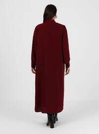 Plus Size Sleeve Button Down Hijab Evening Dress Abaya Abaya Burgundy