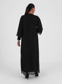 Plus Size Sequin Detailed Evening Dress Black