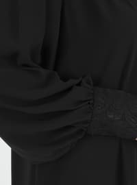 Plus Size Sleeve Button Down Hijab Evening Dress Abaya Abaya Black