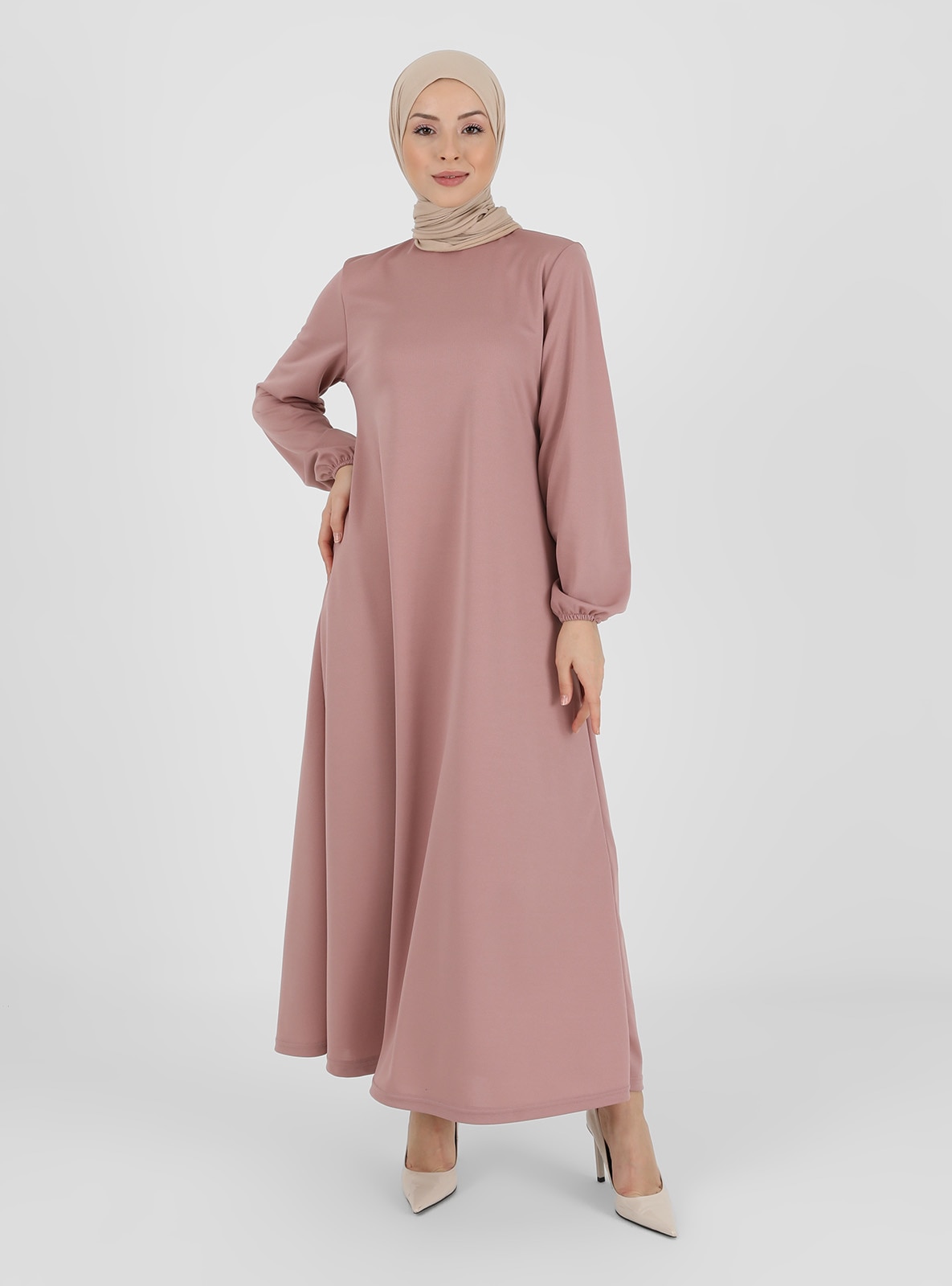 Plain Modest Dress Rose Color