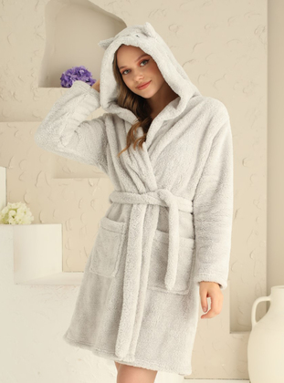 Short Fleece Dressing Gown Gray