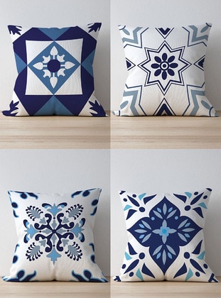 Double Side Printed Special Design 4 Piece Set Suede Cushion Cover Set Blue