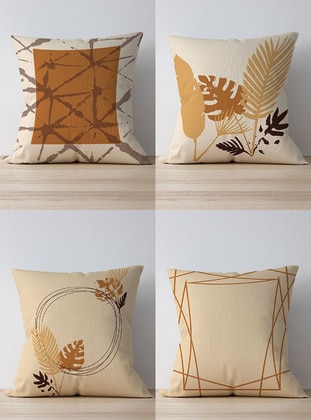 Double Side Printed Special Design 4-Piece Set Decorative Suede Cushion Cover Set Cream-Beige Coffee Color