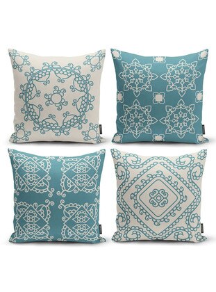 Double Sided Ethnic Ottoman Patterned Pillow Cushion Cushion Cover Petrol Blue Beige