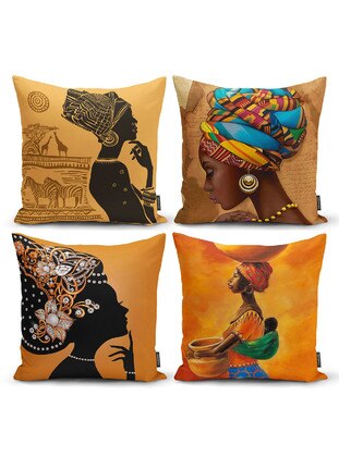 Double Sided Printed - Africa Woman Patterned Digital Printed Cushion Pillow Cases - Brown