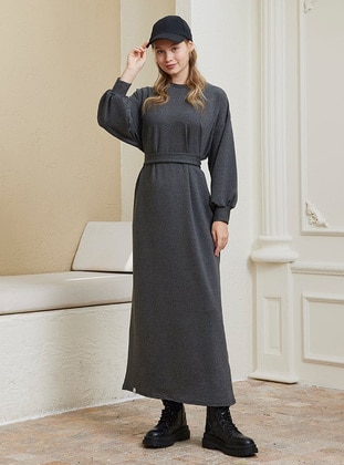 Thick Belt Detailed Sweat Dress Anthracite