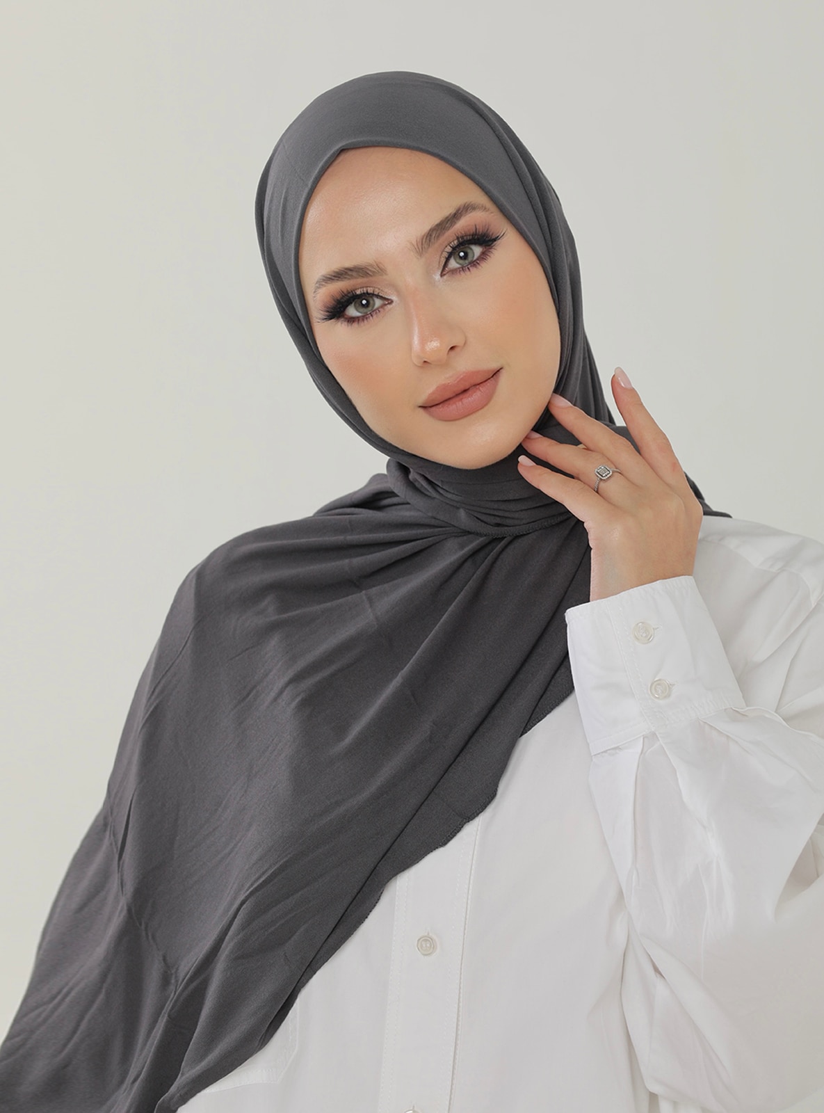 Luxury Combed Cotton Shawl Anthracite
