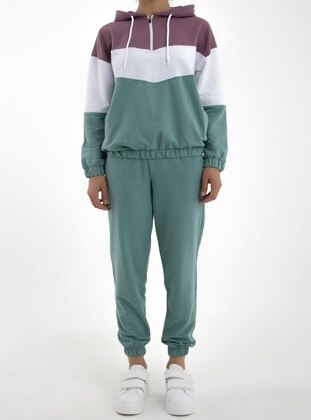 Hooded Tracksuit Set With Elastic Waist And Cuffs  Green