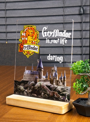 Harry Potter Gryffindor Gift, Hogwarts, Hogwarts Gryffindor Buildings Logo Gift, Birthday Gift, Table decoration with wooden stand