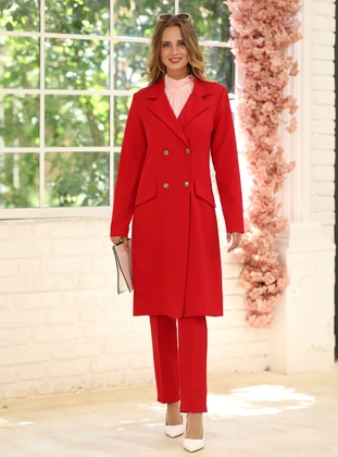 Elegant Jacket&Pants Co-Ord Red