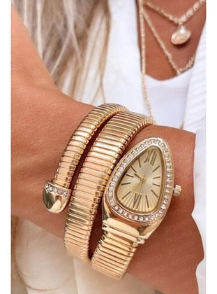 Snake Model Stone Watch | Snake Special Design Watch Rose Gold Color