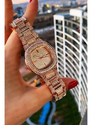 Zircon Stone Steel Case Watch | Custom Design Stone Watch Square Oval Rose Gold Color