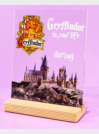 Hogwarts Gryffindor, Harry Potter Gryffindor Gift, Hogwarts, Hogwarts Gryffindor Buildings Logo Gift, Birthday Gift, Table decoration with wooden stand