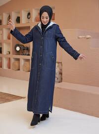 Hooded Denim Overcoat Dark Blue Coat