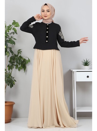 Fully Lined - Beige - Modest Evening Dress - MISSVALLE