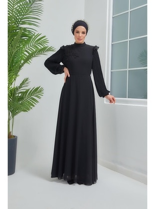 Black - Fully Lined - Crew neck - Modest Evening Dress - Moda Echer