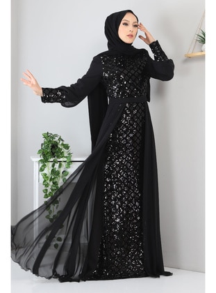 Chiffon Sequin Evening Dress Black