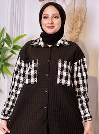 Double Pocket Quilted Garnished Tunic Black