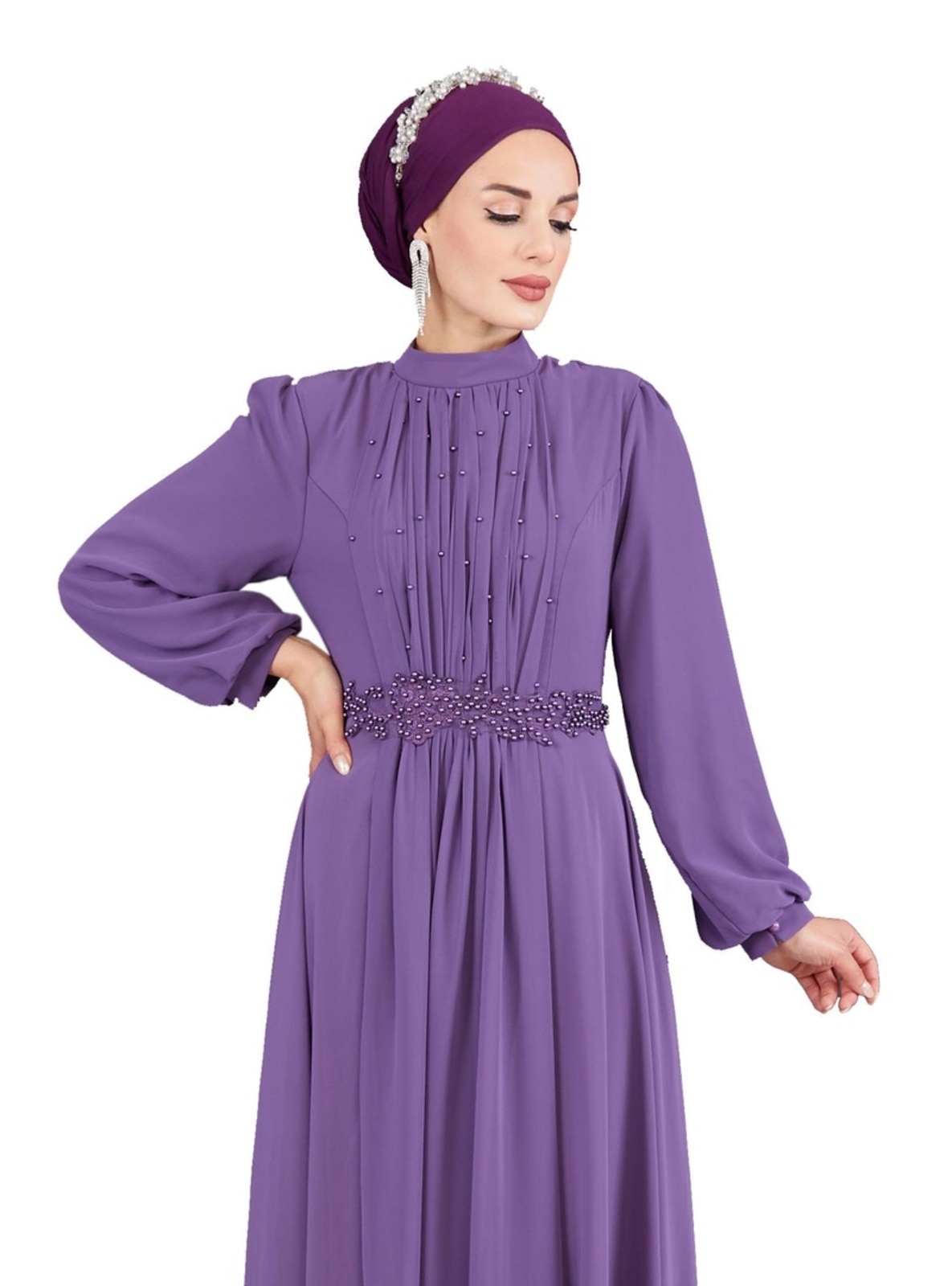  Lilac Modest Evening Dress