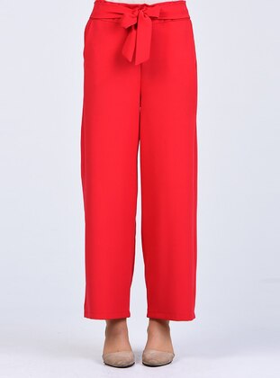 Dabıl Fabric Belt Detailed Wide Leg Pants Red