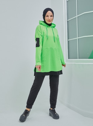 Burcu Tesettür Neon Yeşili Suit