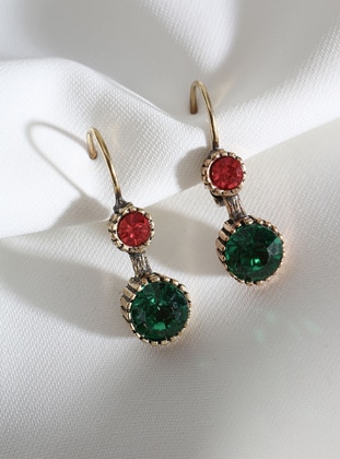Round Authentic Earrings With Stones Green Red