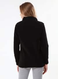 Zippered Front Opening Maternity Fleece Sweatshirt Black