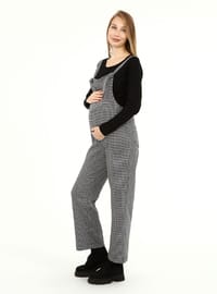 Adjustable Shoulder Strap Houndstooth Patterned Maternity Salopet Gray