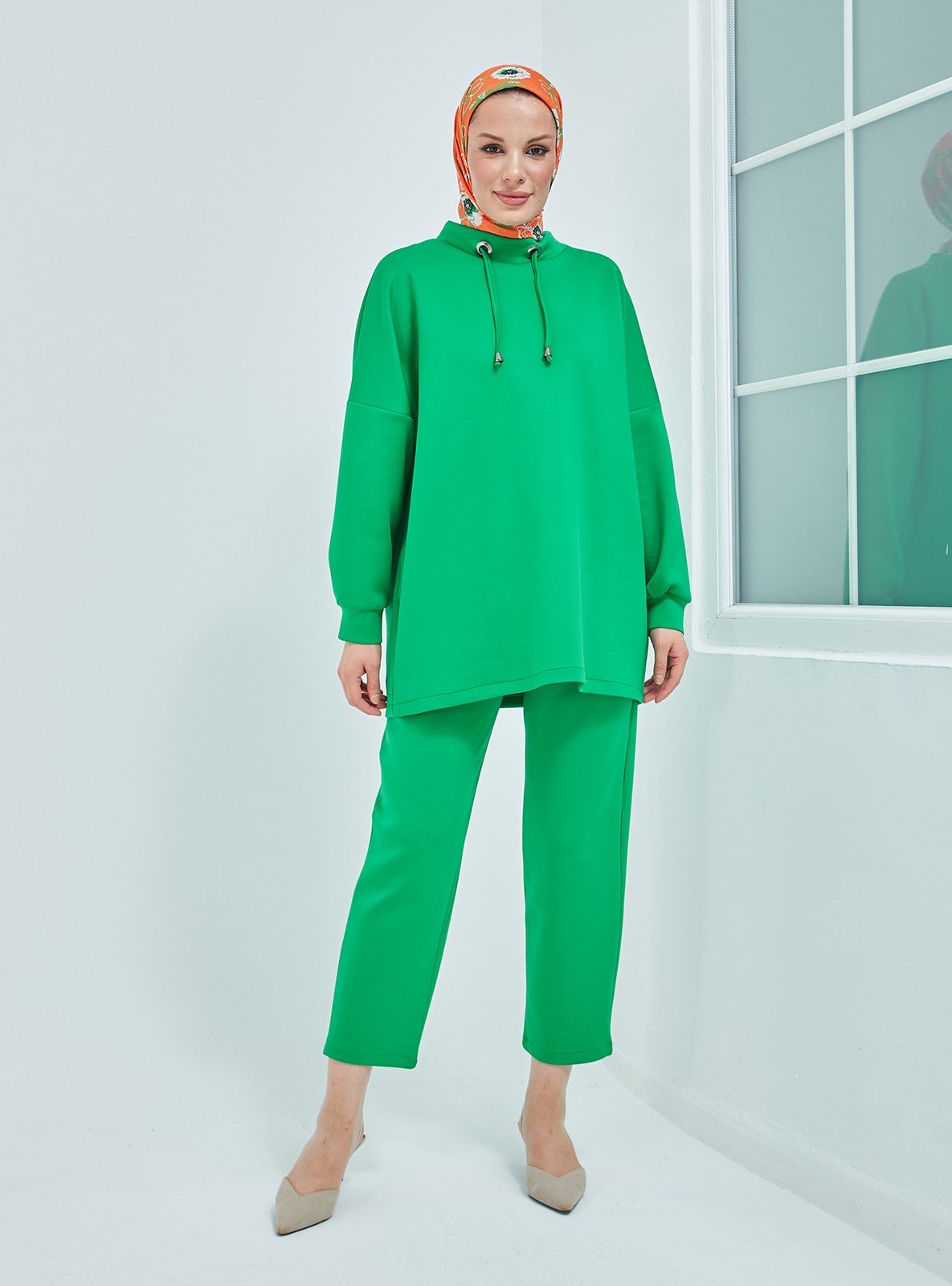 Green - Unlined - Polo neck - Suit