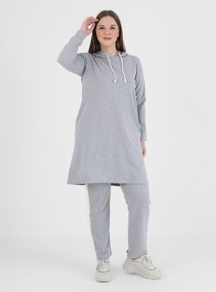 Relief Campaign Product - Plus Size Natural Fabric Sports Tunic & Pants Co-Ord Gray Melange