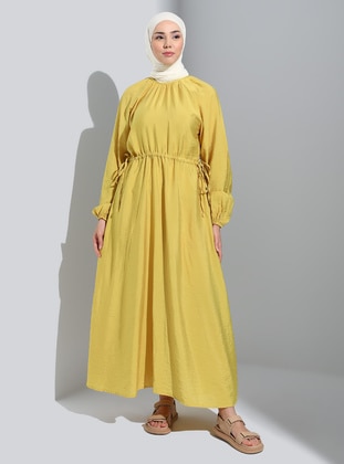 Lemon Yellow - Crew neck - Unlined - Modest Dress - Benin