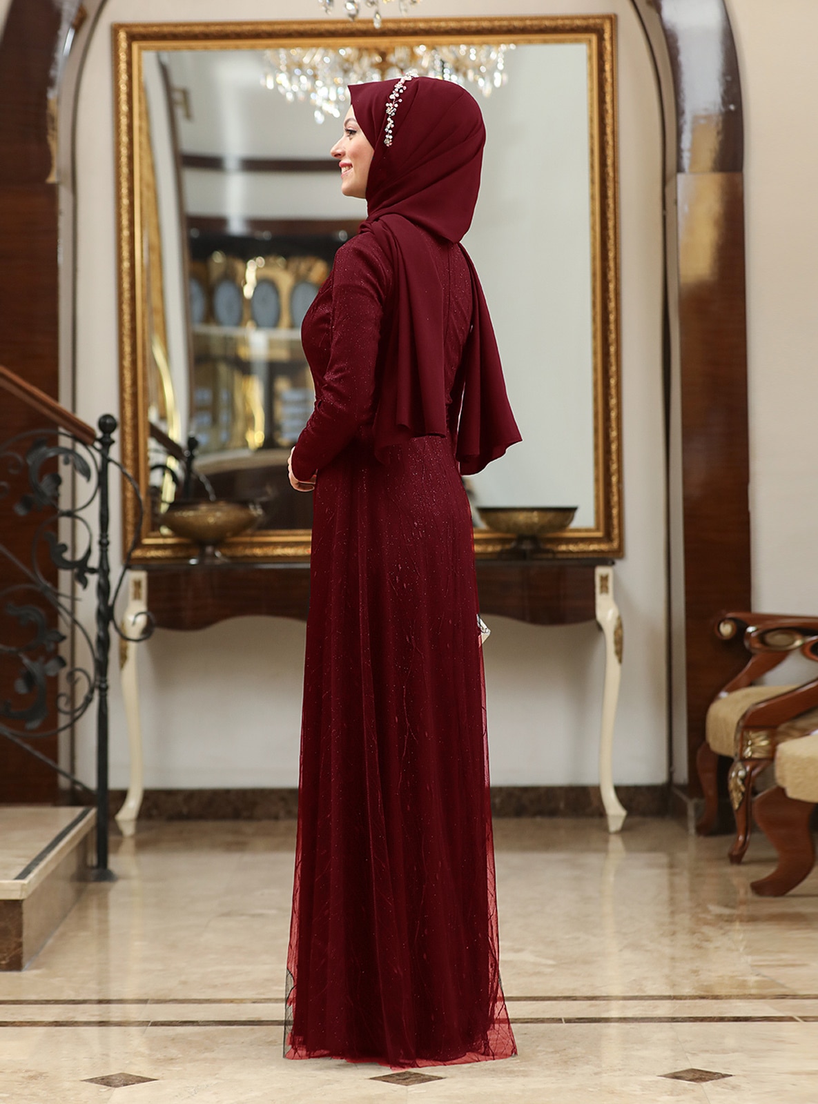 SEMRA AYDIN Maroon Modest Evening Dress