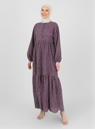 Vintage Purple - Crew neck - Fully Lined - Modest Dress - Refka