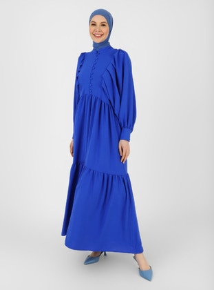 Saxe Blue - Crew neck - Unlined - Modest Dress - Refka