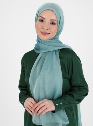 Green Almond - Plain - Cotton - Chiffon - Shawl - Aymina by Dilek Akhisarlı