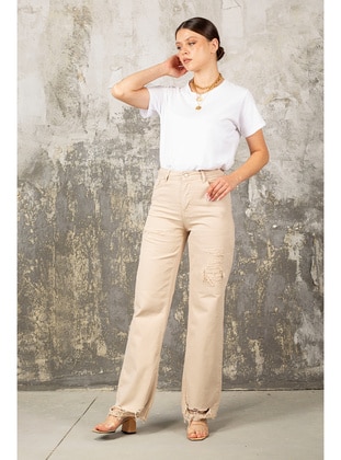 Melike Tatar Beige Denim Trousers