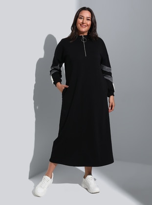 Plus Size Natural Fabric Sports Dress Black Anthracite Ecru