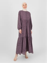 Vintage Purple - Crew neck - Fully Lined - Modest Dress
