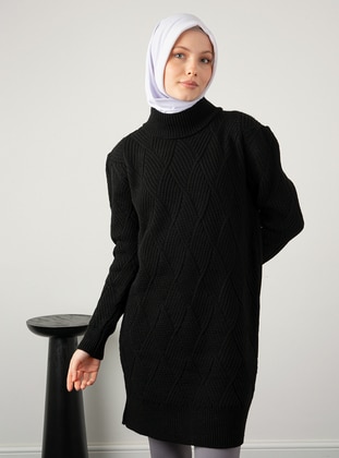 Rhinestone Patterned Sweater Tunic Black