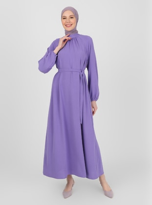 Purple - Vintage Purple - Crew neck - Unlined - Modest Dress - Refka