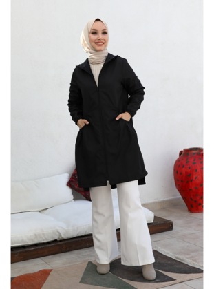 Andaç Double Pocket Zippered Hijab Cape Black