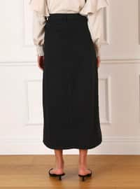 Denim Skirt With Natural Fabric Pocket Detail Black