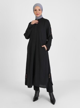 Zippered Tunic With Pockets Black
