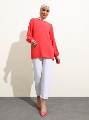 Coral - Crew neck - Blouses - Refka