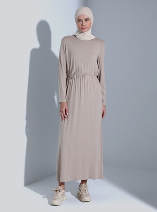 Modest Dress With Natural Fabric Elastic Waist Open Mink