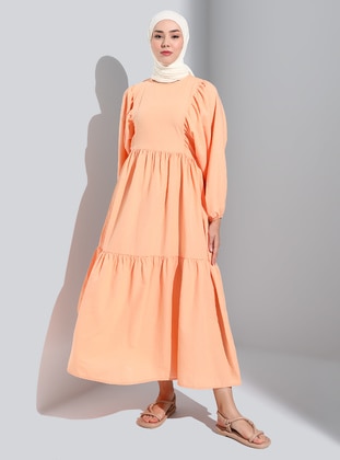 Orange - Crew neck - Unlined - Modest Dress - Benin