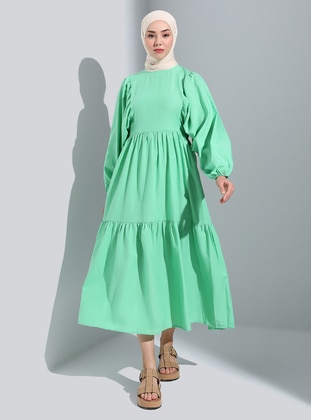 Green - Crew neck - Unlined - Modest Dress - Benin