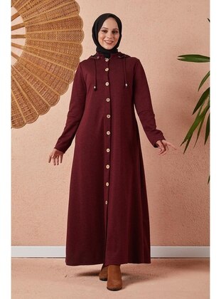 Front Button Hooded Cape 3096 Burgundy Coat