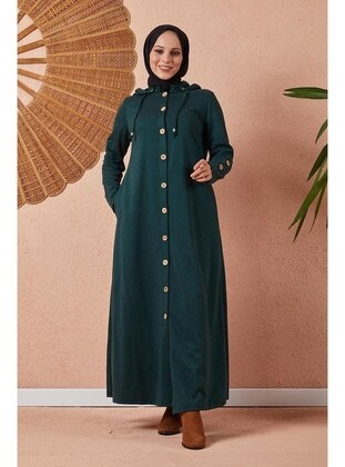 Front Button Hooded Cape 3096 Emerald Green Coat