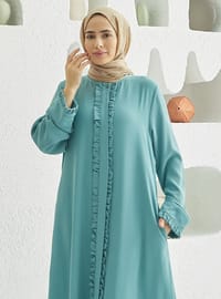 Frill Detailed Hijab Abaya Mint Green